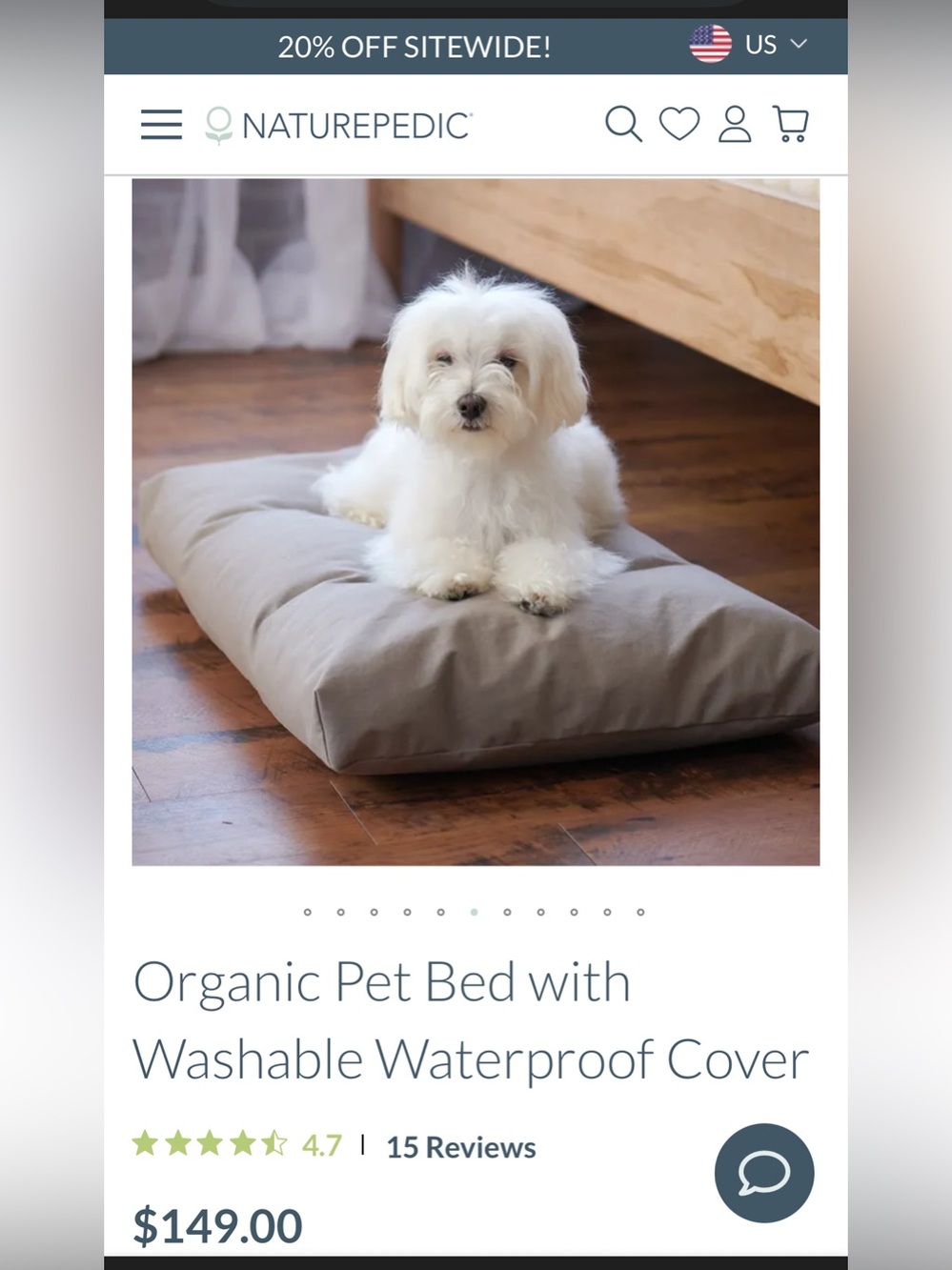 Naturepedic Organic MEDIUM Pet Bed with waterproof cover 30 inch NEW